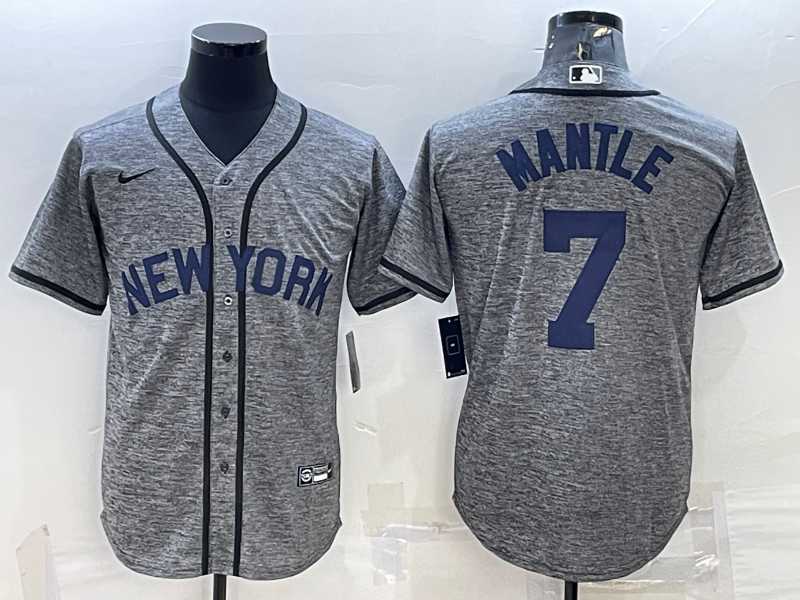 Men%27s New York Yankees #7 Mickey Mantle Grey Gridiron Cool Base Stitched Jersey